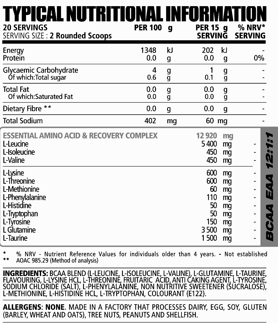 NPL BCAA EAA 12:1:1 Strawberry Kiwi 300g Nutritable